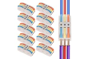 AEDIKO 10pcs Lever Wire Connectors 3 IN 3 OUT Quick Wiring Cable Connector 3 Way Compact Wire Terminal Block for 28-12 AWG, 28-14 AWG