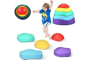 NEULRISCN Pierres d'Équilibre pour Enfants,5 Pièces Pierre de Rivière Motricité, Antidérapant Dalles Sensorielles Intérieur & Extérieur,Balance Stepping Stones,Parcours de Motricité