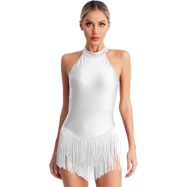 Vestito Latino Donna Con Paillettes E Nappe – Halter Neck, Per Ballo Sala, Feste, Stile Flapper Anni '20