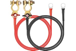 Ollanoos Batterikabel 10 AWG 100 cm med M8-ringklämmor, ersättning för bil/motorcykel/sol, kopparlegeringskabel för batterianslutning 12 V/24 V, lämplig för marin/husbil