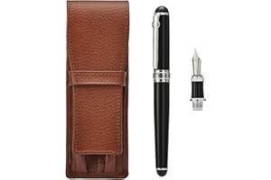 LANXIVI Duke, penna stilografica con pennino fude e medio intercambiabili, per scrittura a mano, firma, calligrafia, disegno e schizzi, con astuccio per la penna in pelle color caffè, set artistico