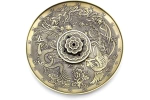 JustYit Incense Sticks Holder Ash Catchers Incense Burner Holder Lotus Incense Holder Vintage Chinese Dragon Phoenix Censer Plate Stand with Ash Catcher for Home, Office, Club, Yoga, Deco, 5 Holes