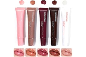 DENESTUP Lip Jam Hydrating Lip Gloss | Glitter Glossy Plumping Lipgloss | High Shine Glass Finish Nude Colors Shiny Jelly Liquid Lipstick for Women and Girls (5 Colors Set)