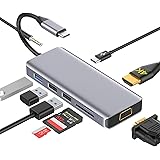 USB C Hub 9 in 1 Adapter DUAL-Anzeige mit HDMI 4K,VGA,USB 3.0,USB-C PD,Audio,SD/TF Kartenleser OTG Docking Station Kompatibel with MacBook Pro/Air 2019,Thunderbolt 3 Typ C Geräte
