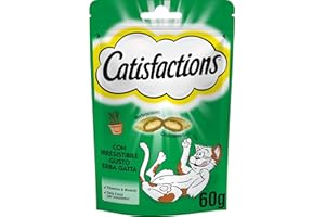 Catisfactions, Snack per Gatto, con Irresistibile Erba Gatta, 6 Confezioni da 60g, Verde, 60 g (Confezione da 6)