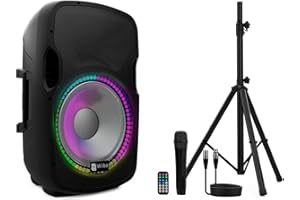 Wiibo Festa 15BT Altavoz Activo Profesional 15" 600W Pico Bluetooth + Soporte + Cable + Micrófono