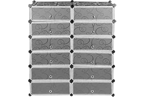 RELOVE Armoire,Penderie Vetement,Dressing,Étagères de Rangement,Armoire Modulable pour Chambre,en Plastique,Grande capacité,6 étages et 12 Portes