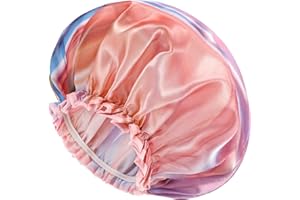 Mikimini Rainbow Series - Gorro de ducha grande (1 unidad), doble gorro de pelo impermeable, forro de PVC suave, gorro de ducha estampado de flores para mujeres (arcoíris-B)