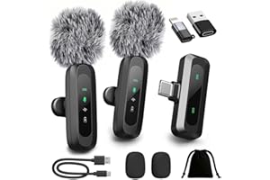 KIFALZ Wireless Lavalier Microphone for iPhone, iPad, Android Phone，2-Pack Mini Microphone with Noise Reduction, Auto Pairing and Mute & Reverb for Vlogging, Video Recording, TikTok, YouTube - Plug & Play