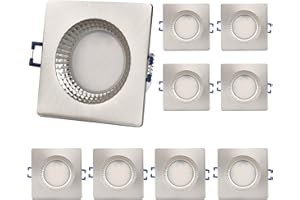 ‎KYOTECH KYOTECH LED Einbaustrahler Ultra Flach IP65 9er Set Badeinbaustrahler 6W 230V 500LM Warmweiss 3000K,Feuchtraum Dusche Einbauspot Wasserdicht LED Einbauleuchte Bad Deckenspot Eckig Nickel gebürstet