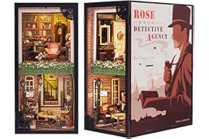 Fsolis DIY Book Nook,Kit Casa de Muñecas en Miniatura con Luces LED y Placa Protectora contra el Polvo,Rompecabezas 3D de Madera,Book Nook Regalos Creativos para Niños y Niñas