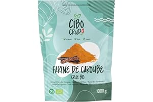 CIBO CRUDO CRUDO BIOLOGICO VEGAN Poudre de Caroube Bio - 1Kg. Farine de Caroube Alimentaire Sans Sluten pour Glaces. Poudre de Farine de Oulpe de Caroube. Raw Organic Carob Powder.