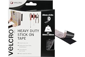 Velcro Marque Rouleau Adhésif Auto-Agrippant Industriel Très Résistant Double Face Qui Se Coupe À La Longueur Désirée Avec Crochets Et Boucles, Le Bureau Et Dans Le Garage, Noir, 50 Mm X 2,5 M