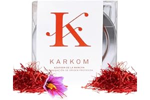 K KARKOM Safran en Filaments DOP, Safran Premium 100% Naturel, Safran en Filaments pour Paella Élaboré de Manière Traditionnelle, Épice pour Cuisiner, Filaments de Safran de Qualité Supérieure (2 gr)