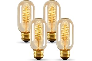 SYOSI 4 Pack E27 Vintage Edison Light Bulbs 40W Dimmable, Amber Glass T45 Spiral Filament Decorative Bulbs, 2700K Warm Glow for Home Lighting, Chandelier and Pendant Lamps