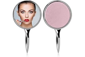 YTZJ Direct Handheld Compact Mirror with Handle for Girls and Women, Personal Cosmetic Round Makeup Mirrors, Portable Travel Mirror with Distortion Free, Pink and Silver