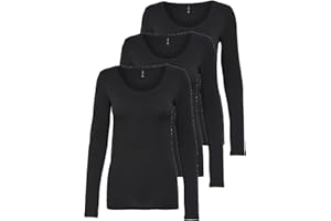 ONLY 3er Pack Damen Langarmshirt schwarz und weiß Langarm Basic Longsleeve Sommer aus 95% Baumwolle XS S M L XL 15209156