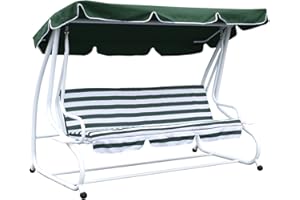 DEGAMO Hollywoodschaukel Miami 4-sitzer 228cm, Stahlgestell Weiss, Bezüge grün/Weiss