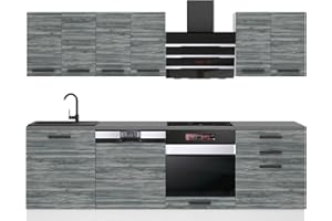 B BELINI GROUP Belini - Blocco cucina Susan, mobili da cucina, 240 cm, senza elettrodomestici con pensili e armadi, senza controsoffitti, Glamour Wood