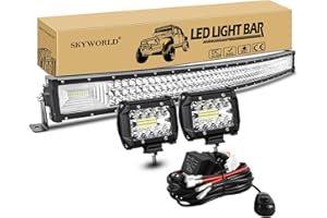 SKYWORLD Curvada Barra de luz led, 42 pulgadas 107cm 540W Barras luminosas Led con 12V kit de cableado, 2 X 60W Faro Trabajo Led 4" Focos LED Tractor 4x4 Auto SUV Offroad Tractor Camión vehículos
