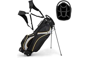 LIFEZEAL Borsa Porta Mazze da Golf da 9 Pollici, Sacche con Cavalletto, Supporto con 8 Scomparti e 3 Tubi in Fibra, Leggera e Durevole 2,3 kg per Golfisti di Ogni Livello, 28 x 21 x 89,5 cm