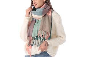 DiaryLook Plaid Warm Blanket Scarf for Winter, Long Ladies Scarves Check Soft, Wool Tartan Shawl Wraps for Women