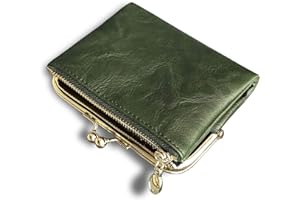 AOXONEL Womens Wallet Small RFID Ladies Compact Bifold Leather Vintage Coin Purse with Zipper and Kiss Lock (Green)