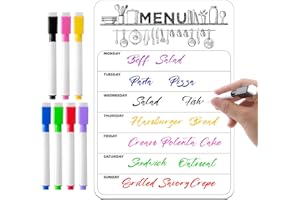 CAISYE A4 Lavagna Calendario Magnetico Frigorifero con 7 Penne Colorate, Lavagna Planner Settimanale per Pasti, Lista della Spesa e Blocco Note per Cucina