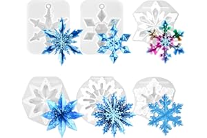APLZGMG Snowflake Resin Molds, Christmas Snowflake Silicone Casting Molds, Ice Crystal Snowflakes Christmas Ornament Resins Silicone Mold for Winter Home Decor, Epoxy Resin Ornament, DIY Crafts(6 Styles)