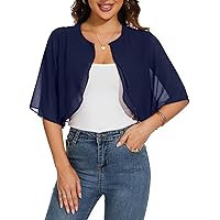 HANERDUN Dames bolero chiffon feestelijk korte mouwen elegant gebreid vest open voorkant bolerojas schouderjas cardigan lichte shrug top, Rosé, S