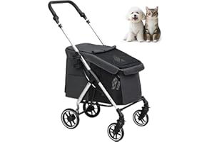 PawHut Hundewagen leicht Hundebuggy aus Aluminium klappbar für Hunde & Katzen Katzenbuggy mit Kissen Netzfenstern Türen Aufbewahrungskorb Katzenwagen Mini-Hundewagen für kleine Hunde Grau