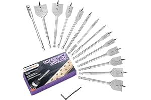 YURINWOO Juego de 15 brocas de pala de acero al carbono resistentes para madera plana, juego de brocas planas para carpintería, brocas planas adecuadas para taladrar agujeros en todo tipo de materiales de