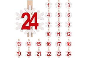 BOFUNX 24pcs Clips per Calendari dell'Avvento Numeri 1-24 Mollette in Legno con Numeri dell'Avvento 1-24 Fai da Te Conto alla Rovescia Decorazioni Natalizie