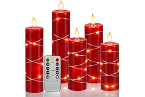FANZIR Fanzri, candela rossa senza fiamma, con luci a corda, gocce d'acqua simulano candele senza fiamma alimentate a batteria, adatta per decorazioni e celebrazioni festive. Set 5 candele