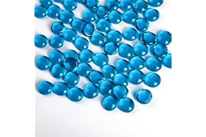 Hisredsun 290 Stück Meerblaue Glaskieselsteine, 17-20mm 1,35 Kg Flache Marmorperlen, Vasenfüllsteine, Künstliche Kristallsteine, Dekorative Glassteine Für Aquarium,Blumentopf