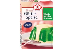 ‎RUF RUF Götterspeise Waldmeister, grüner Wackelpudding, Pulver für Götterspeise, einfache Zubereitung, nur Wasser & Zucker hinzufügen