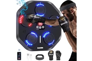 Zacro Music Boxing Machine con Guanti & Fascia - Macchina da Boxe Musicale 9 modalità di Allenamento e 9 velocità, LED Musica Bluetooth Boxe Allenamento per Casa, per Adulti e Bambini