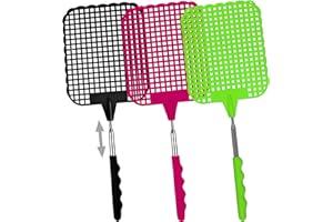 BODIIWULIU 3 Pièces Tapettes à Mouches Extensible, Tapetteà Mouche Coloré, Contrôle des Ravageurs Manuel avec Poignée Télescopique Durable et Robuste, Léger et de Bonne Qualité (Noir,Vert,Rose)