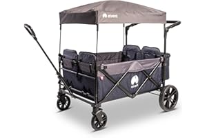 elvent® WagonPro City Bollerwagen/Handwagen faltbar mit Dach I 4 Sitzplätze | groß I Sitzpolster, Hecktasche, Feststellbremse, 5-Punkt-Gurt I für 4 Kinder (Blau)
