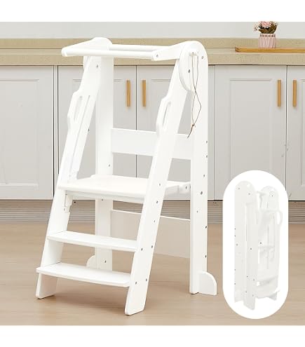 Tour D'apprentissage Pliable 509 Lofty - Aide Cuisine Enfant Montessori - 3 Hauteurs Réglables - Coloris Naturel