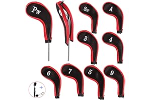 EDATOFLY 10 Pezzi Coprimazze da Golf Stampa Numero Copri Mazza Ferri con Cerniera Lungo Collo e 1 Pezzo Spazzola da Golf Club