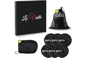 DEEGOODS LaVaille Premium waschbare Abschminkpads aus Mikrofaser [6 Stk.] - Abschminken nur mit Wasser - inkl. Make Up Remover Handschuh + Wäschebeutel + Pflegeguide - Wiederverwendbare Wattepads