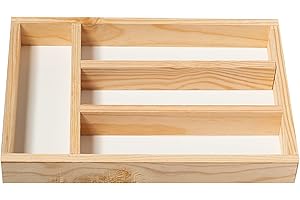 BRICOMIRAS - Organizador de Cubiertos de Madera para Cajón | Bandeja Elegante y Resistente | Espacio para Utensilios de Cocina | Base Antideslizante, 32cm x 22cm, Madera