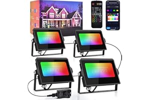 Beinhome 36W LED Floodlights Linkable 4-Pack 4100LM, IP67 Waterproof 3000K-6000K Daily Landscape Lighting,RGBCW Colour Changing Smart Outdoor Flood Light UK Plug for Garden, Remote App Alexe Control