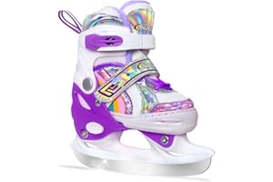 Nattork Mädchen Schlittschuhe für Kinder 4 Größen verstellbar Regenbogen Schlittschuh mit Fleecefutter für Outdoor & Rink