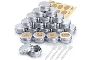 SALEEPENDENT 20 Pezzi Barattoli di alluminio, Argento Contenitori Cosmetici, Vasetti Alluminio con Etichette e Cucchiaio Cosmetico, Argento Lattina Alluminio per Lozione Crema Maschera(20 ml)