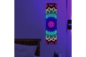 Alishomtll Czarne światło, mandala, dywan ścienny, makata, reaktywna na promieniowanie UV, pionowa chusta na ścianę, indyjski paw, trippie, dywan ścienny do sypialni, salonu, 120 x 32,5 cm
