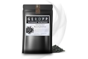 ‎GEROPP GOURMET GEROPP-GOURMET Schwarzer Malabar Rauchpfeffer 100g Pfeffer über Buchenholz kalt geräuchert | Im wiederverschließbaren Aromabeutel | Gewürz für Grillen, Kochen | Mild-scharf | Geschenk Idee