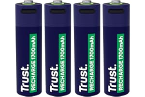 Trust Akumulator USB-C AA 4-pak, wbudowany port USB C, bez konieczności ładowania, kabel w zestawie, akumulatory o dużej pojemności 1700 mAh przez ładowarkę do telefonu/port USB, 4 sztuki