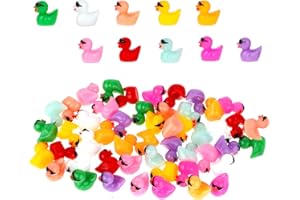 TELOOCO Mini Canards en Résine 50 Pièces Micro Canards avec Lunettes de Soleil Plastique Canards en 10 Couleurs Mini Figurines pour Décoration de Jardin de Maison de Poupée DIY (Normal)